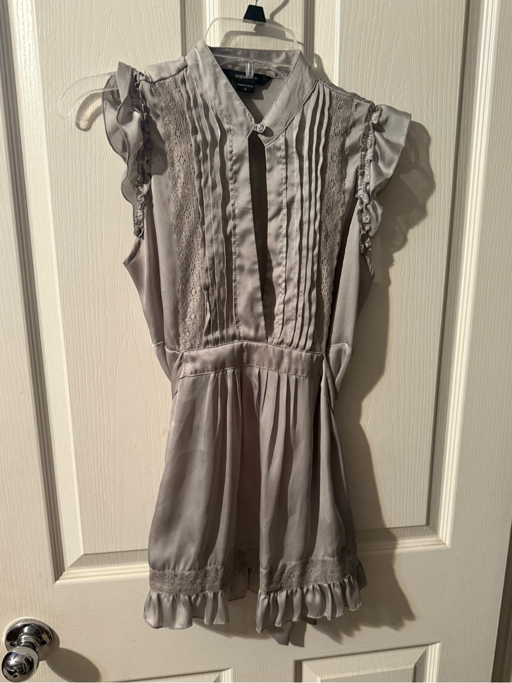 paper tee Light Gray Ruffle Pintuck Tank Top